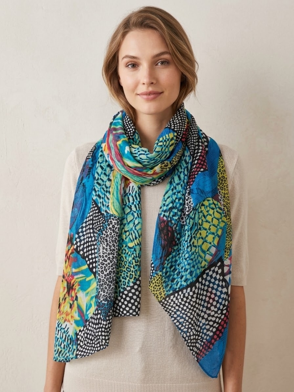 Vibrant Multicolor Printed Lightweight Scarf - Brand